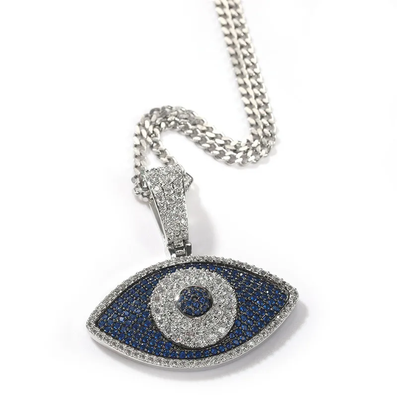 

Hip Hop Iced Out Zircon Evil Eye Pendant Necklace Gold Silver Plated with Tennis Chain