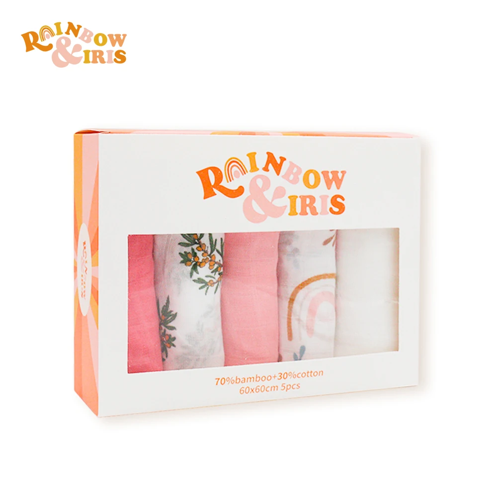 

New Arrival 5 Pcs Pack Bamboo Muslin Bib Multi-use Cloth Baby Face Towel 60x60cm