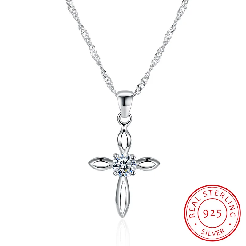 

Trendy Zircon Cross Necklace 925 Silver Pendant Woman Luxury Gift Party Jewelry Neck Chain Clavicle Jewelry Punk Cute