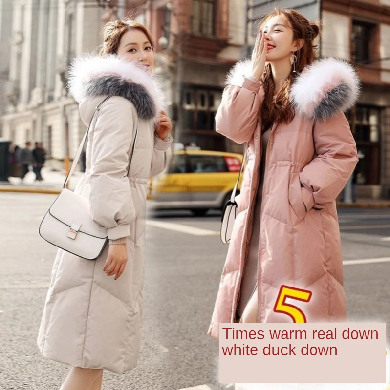 

Fashion Cute big fur collar goose down jacket new female trend fashion jacket Long Lenght white duck down cotton clothes