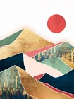 Винтажный художественный китайский постер, абстрактный закат, пейзаж, холст, весенний вид, золотая, розовая, синяя и зеленая горы, картины