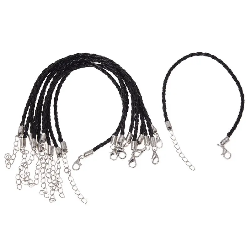 

10 X Black Leather Bracelet Cord Fits Charm Beads 0.12" HOT
