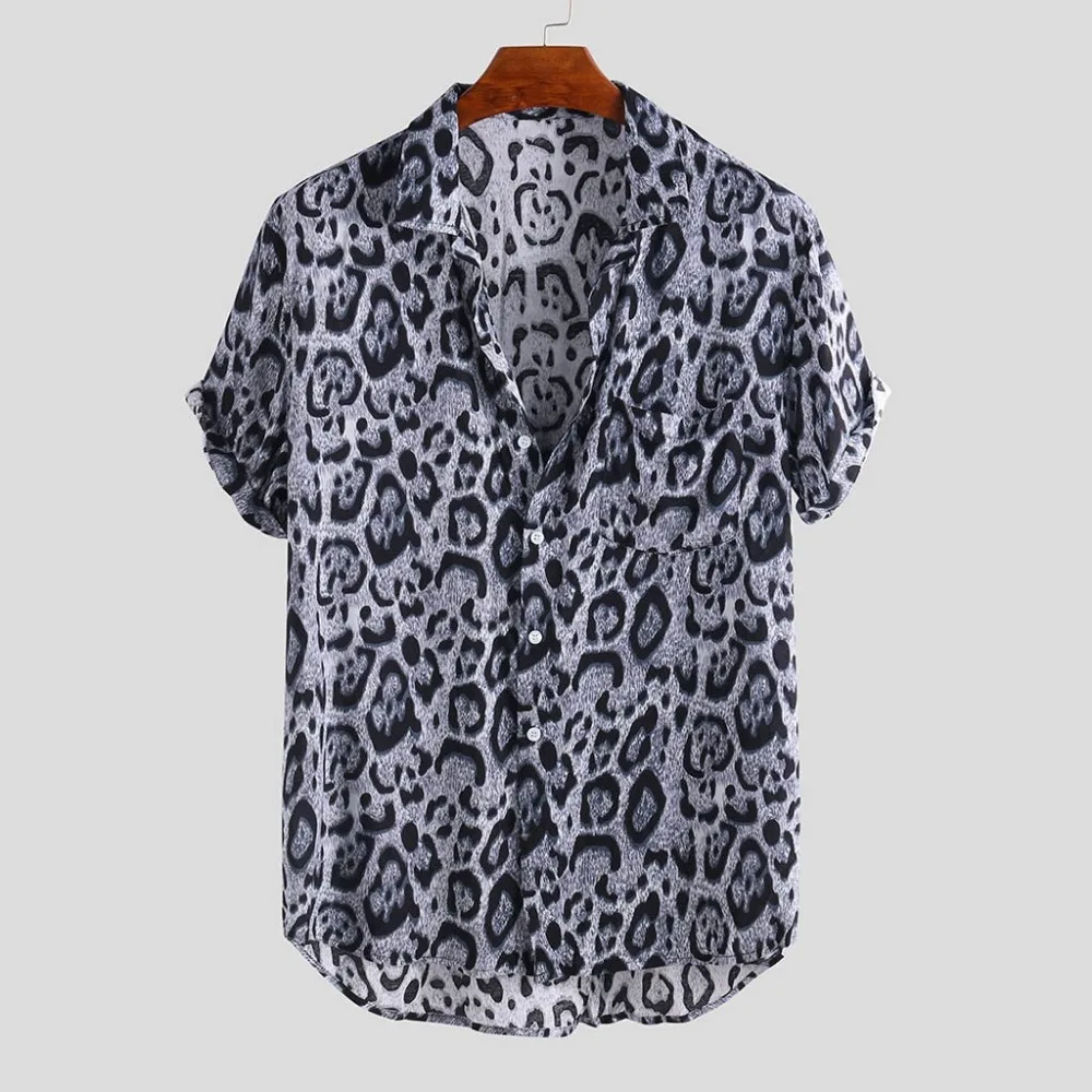 Men's Leopard Shirt summer short sleeve shirt men fashion causal shirt tops male shirt