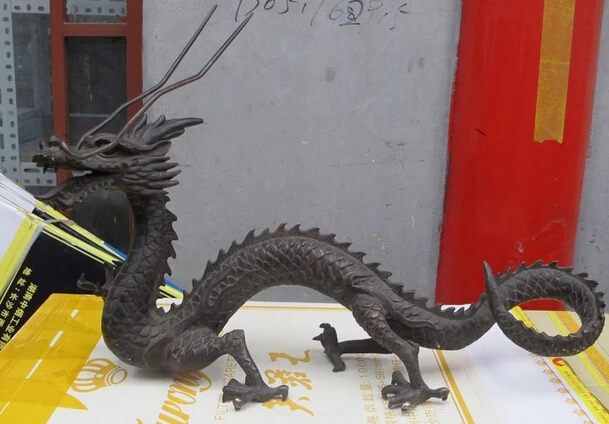 006412 25 &quotогромная китайская Чистая Бронзовая ручная резная длинная борода Дракон