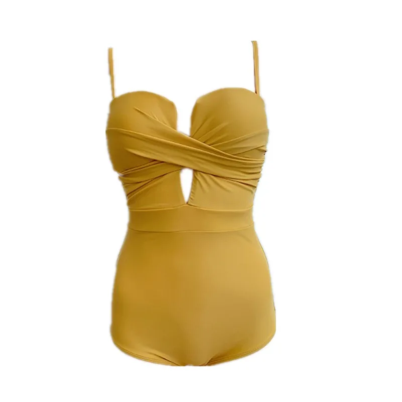 

2021 Solid Color One Piece Swimsuit Removable Chest Pad Push Up Biquini Backless Beachwear Swimwear Summer Bathing Swimming