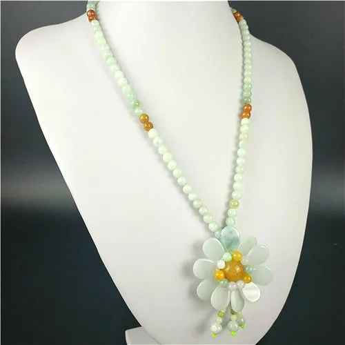 Ожерелье Из бирманского нефрита с подвеской в виде подсолнуха бусины из модные