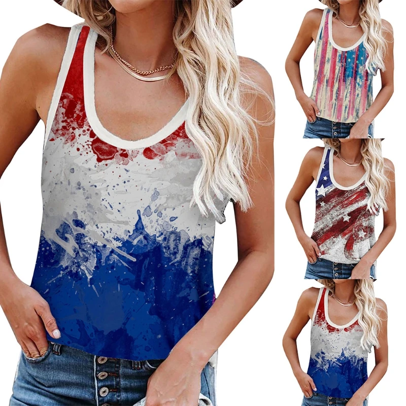 Женская летняя майка без рукавов с круглым вырезом свободная рубашка принтом в