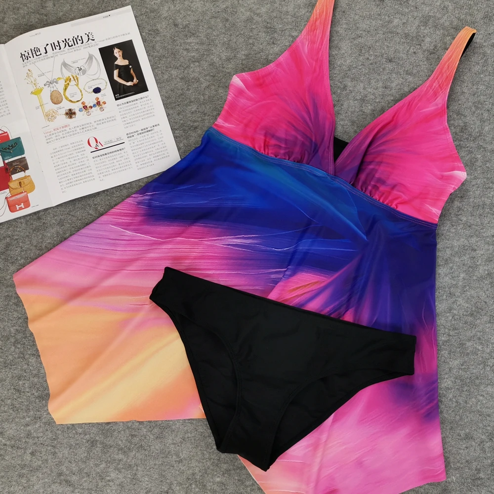Новинка 2020 танкини купальник женский плюс размер юбка градиент цвета купальный