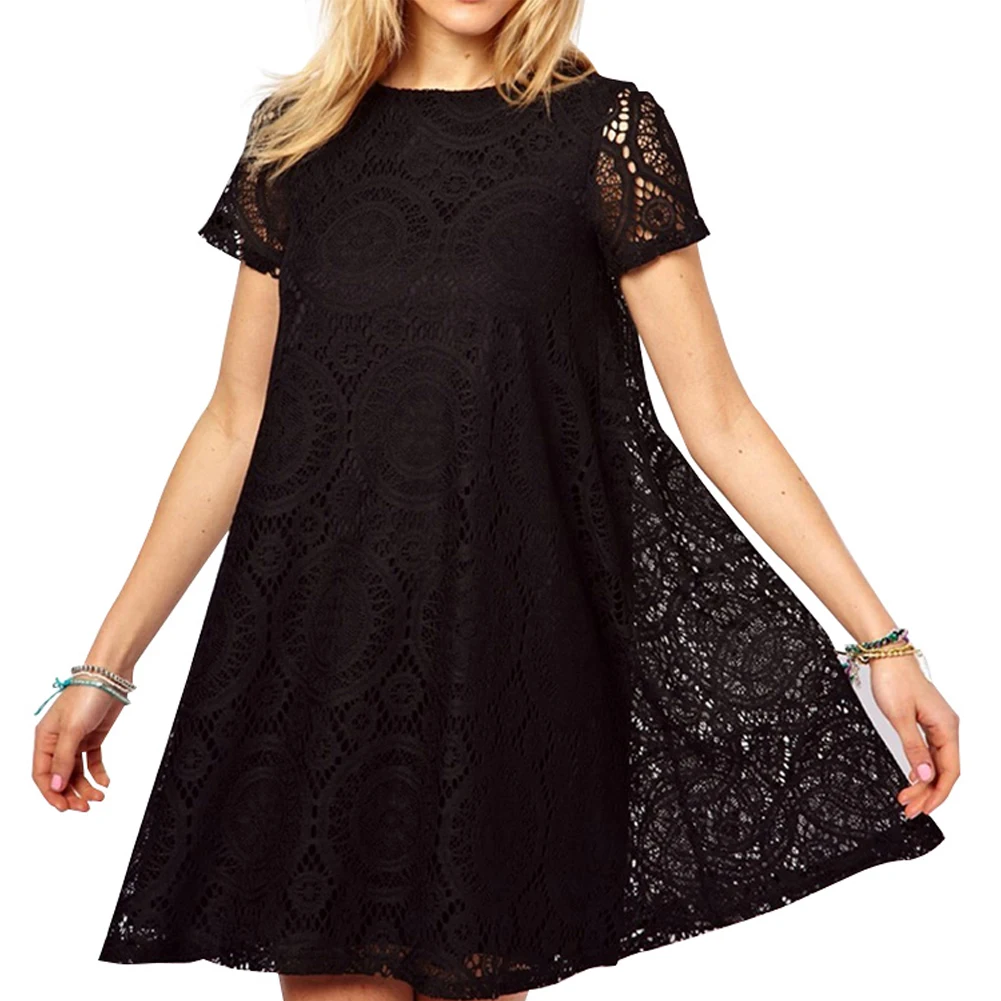 Популярное летнее стильное ТРАПЕЦИЕВИДНОЕ ПЛАТЬЕ с короткими рукавами для