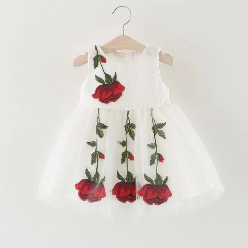 2021 летние платья с вуалью и розой для девочек Детская одежда Платье цветочным