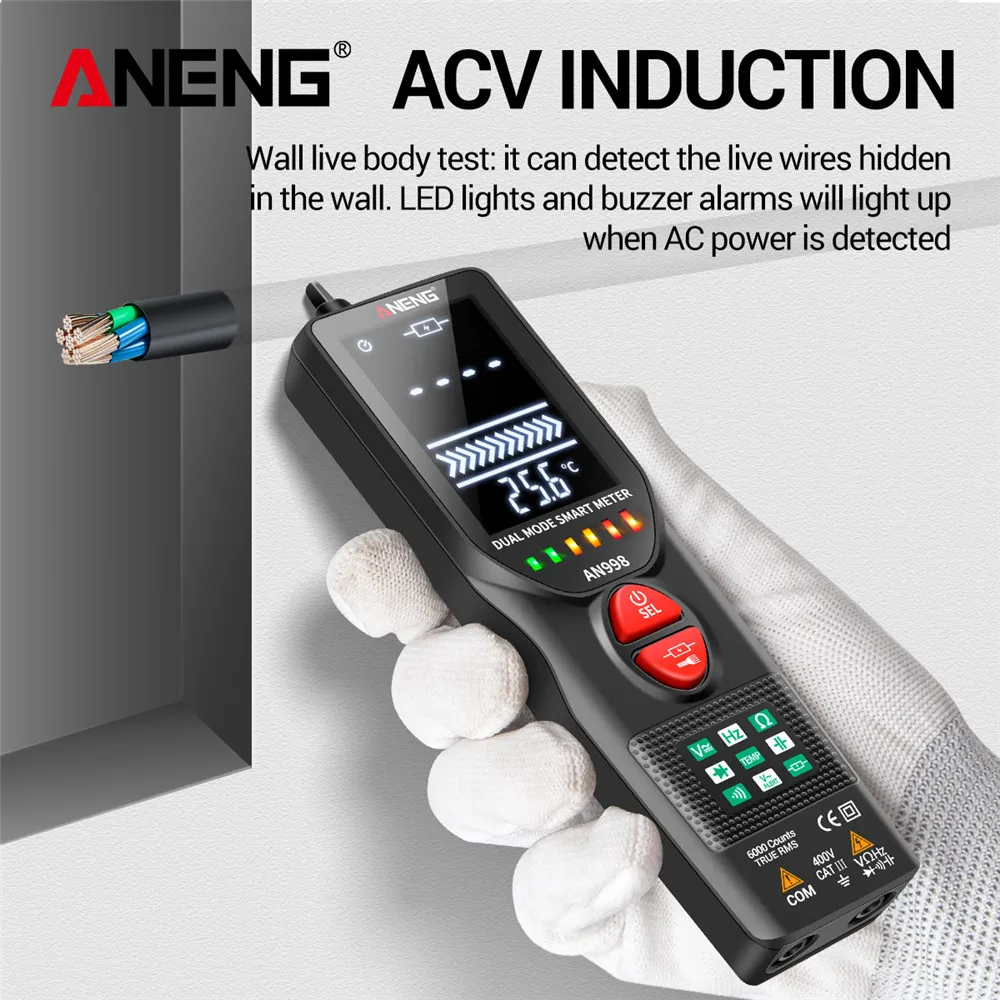 

Aneng An998 Automatic Digital 6000 Counts Professional Multimeter Eletric Auto Ranging Ac/dc Voltmeter Temp Ohm Hz Detector Tool