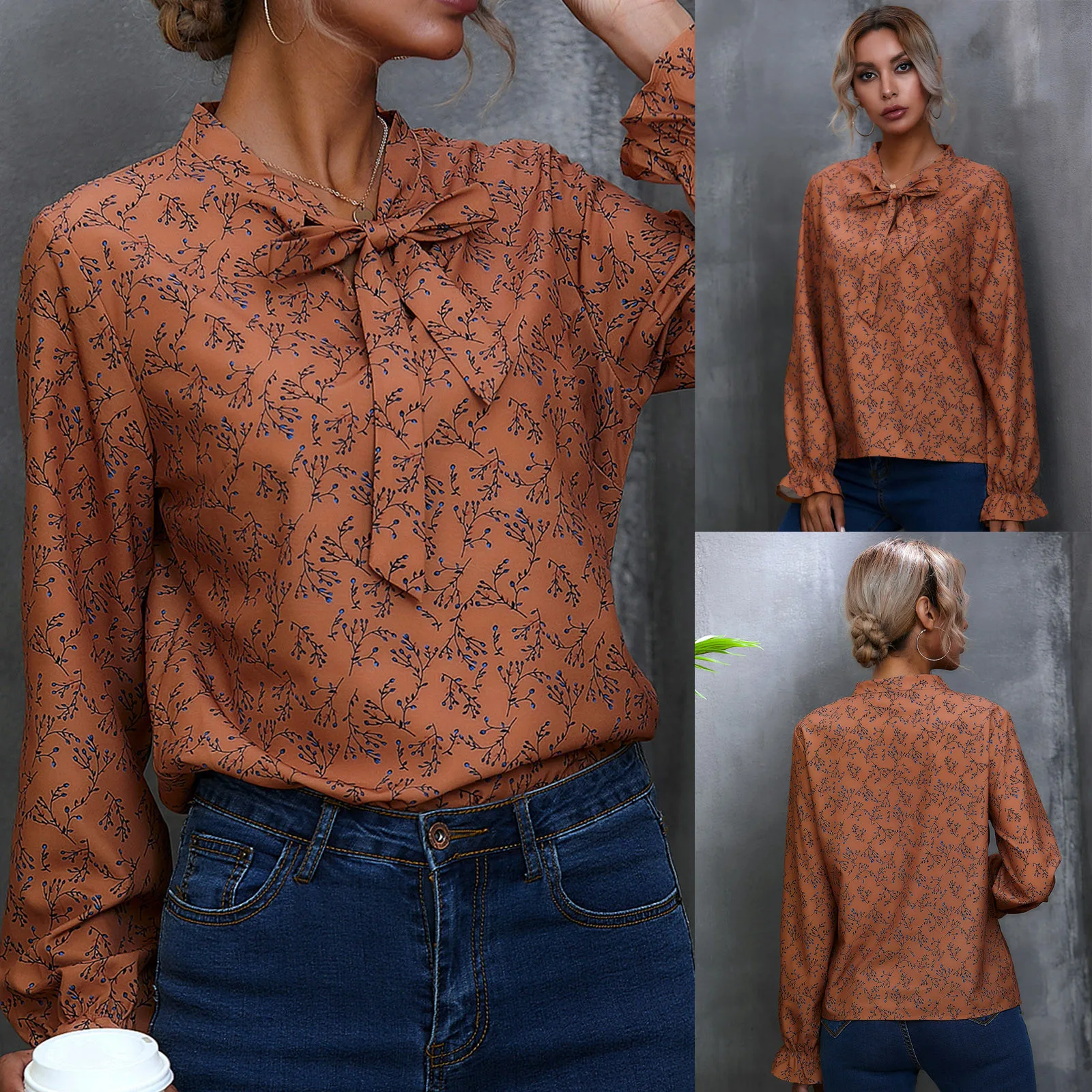 Новинка 2020 стильная женская блузка с отворотом Цветочная рубашка топ женские