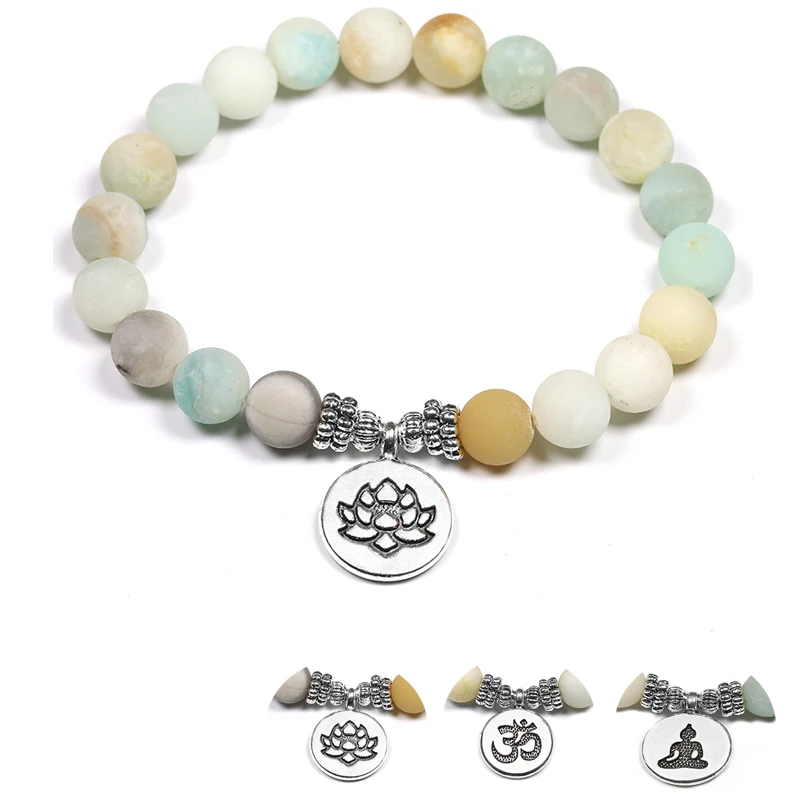 Браслет из натуральных камней диаметром 8 мм матовый Амазонит|Браслеты с шармами|