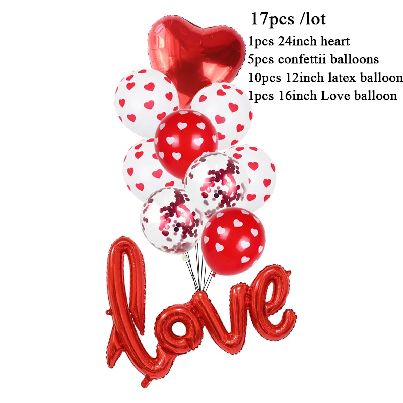 

12-17pcs Red Heart Star Confetti Latex Balloons Set Happy Wedding Decor Valentine's Day Anniversary Birthday Party Decorations
