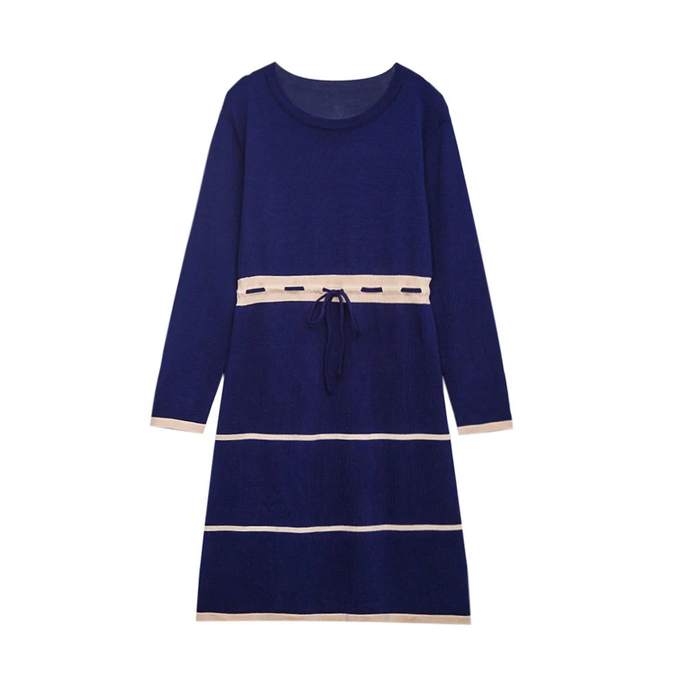 

Plus Size Patchwork Knitted Dress Women 2020 Autumn Winter Fashion Loose Drawstring Korean Female Long Sweaters Oversize Clothes