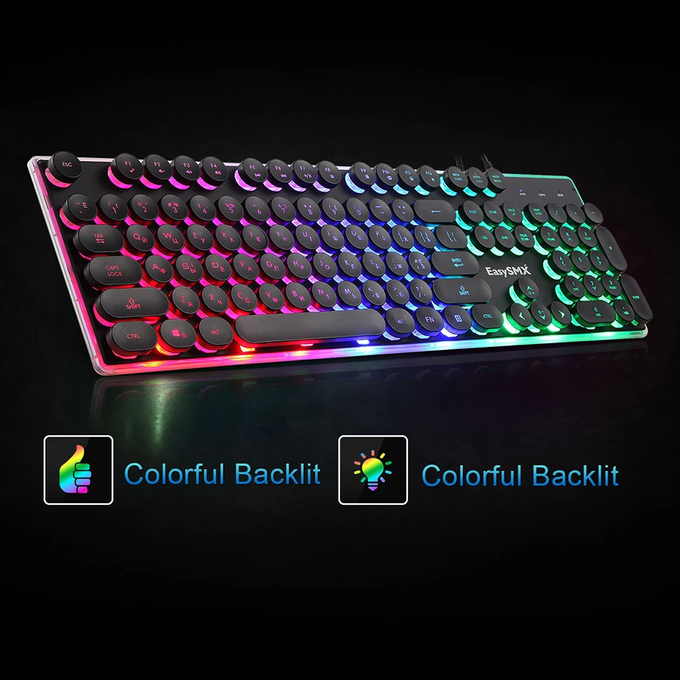 USB PC Клавиатура EasySMX KB202 игровая клавиатура Ретро круглая светящаяся клавиатура с подсветкой Русская клавиатура для компьютерных геймеров