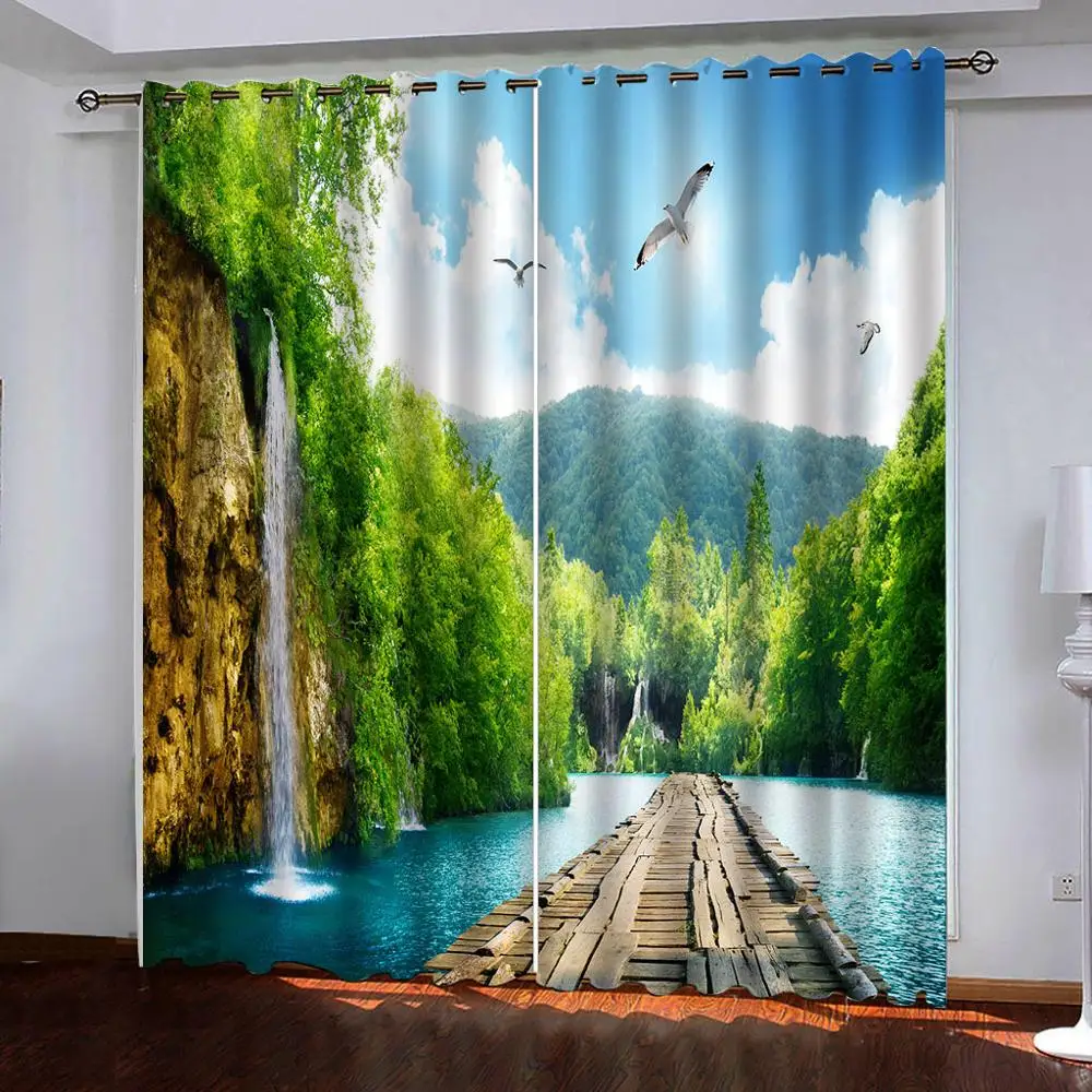 Деревянный мост озеро натуральный лес пейзаж фотопечать светонепроницаемые 3D