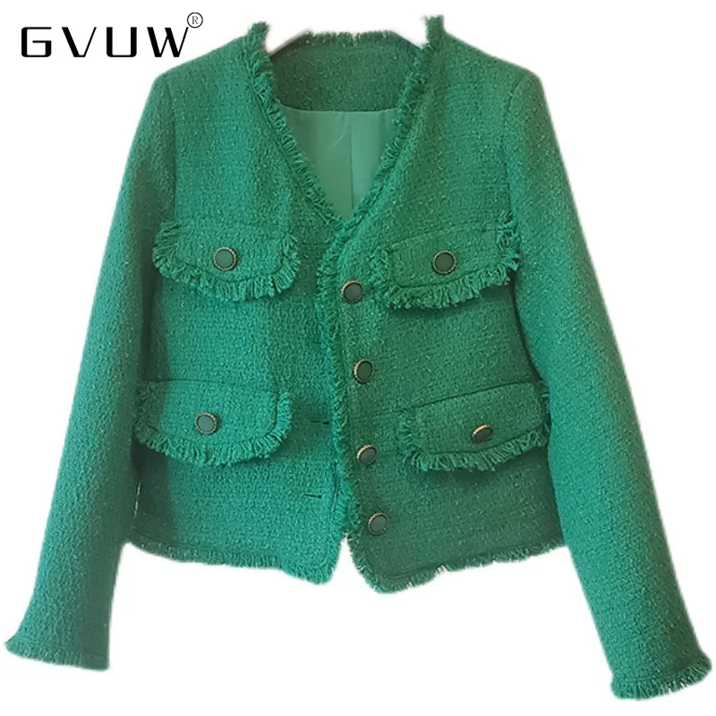 

GVUW French Green celebrity Xiaoxiang coat women's new tweed tassel coat in autumn and winter 2021