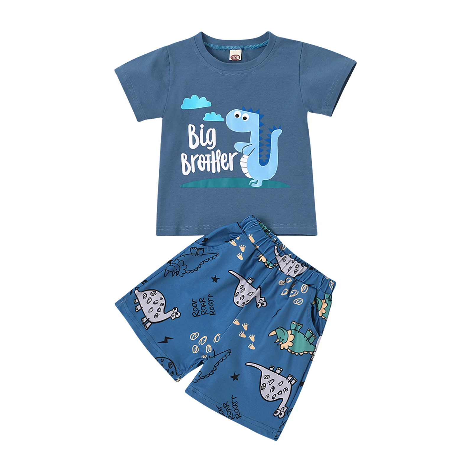 

OPPERIAYA 2Pc Baby Boys Casual Summer Brother Outfit Dinosaur Letter Print Round Neck T-shirts Or Tanks Tops Shorts with Pockets