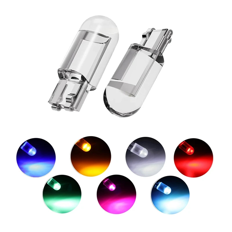

10Pcs Super Bright W5W 194 T10 LED Glass Housing Cob Car Bulb 6000K White Green Blue Red Wedge License Plate Lamp Dome Light