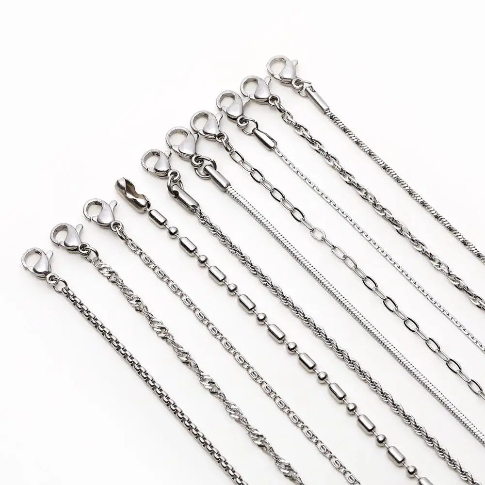 

5PCS Silver Tone Snake Cocoon Curb Link Flat Box Wheat Chains Stainless Steel Women Men Necklace 20'' 24'' Choker Jewelry 22883