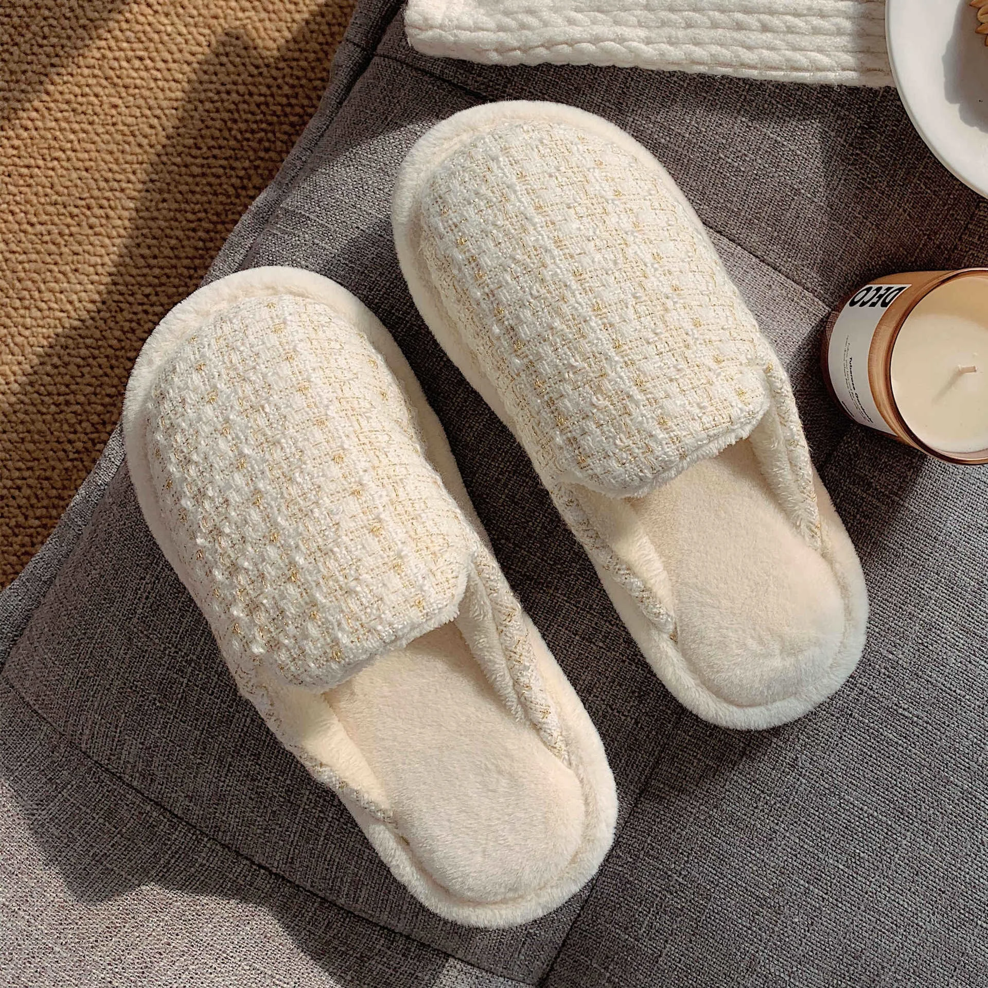 

Осенне-зимние модные домашние сказочные хлопковые тапочки Baotou в клетку теплая плюшевая обувь в виде Луны