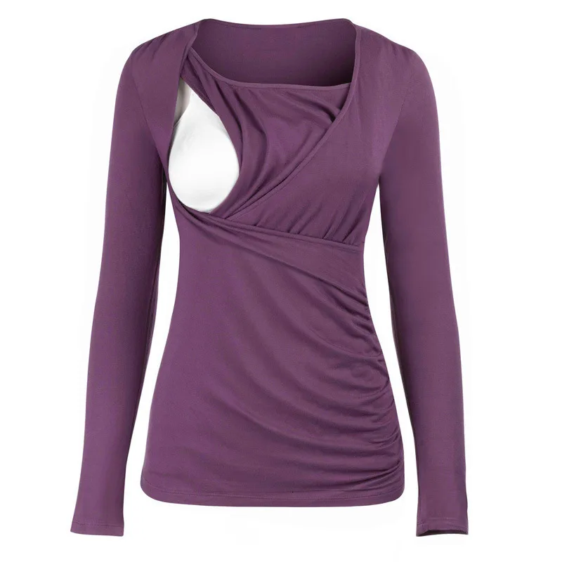Spring Autumn Women Nursing Top Ruched Side-Shirred Maternity Clothes Breastfeeding Long Sleeve Shirt Pregnancy Clothing | Мать и ребенок