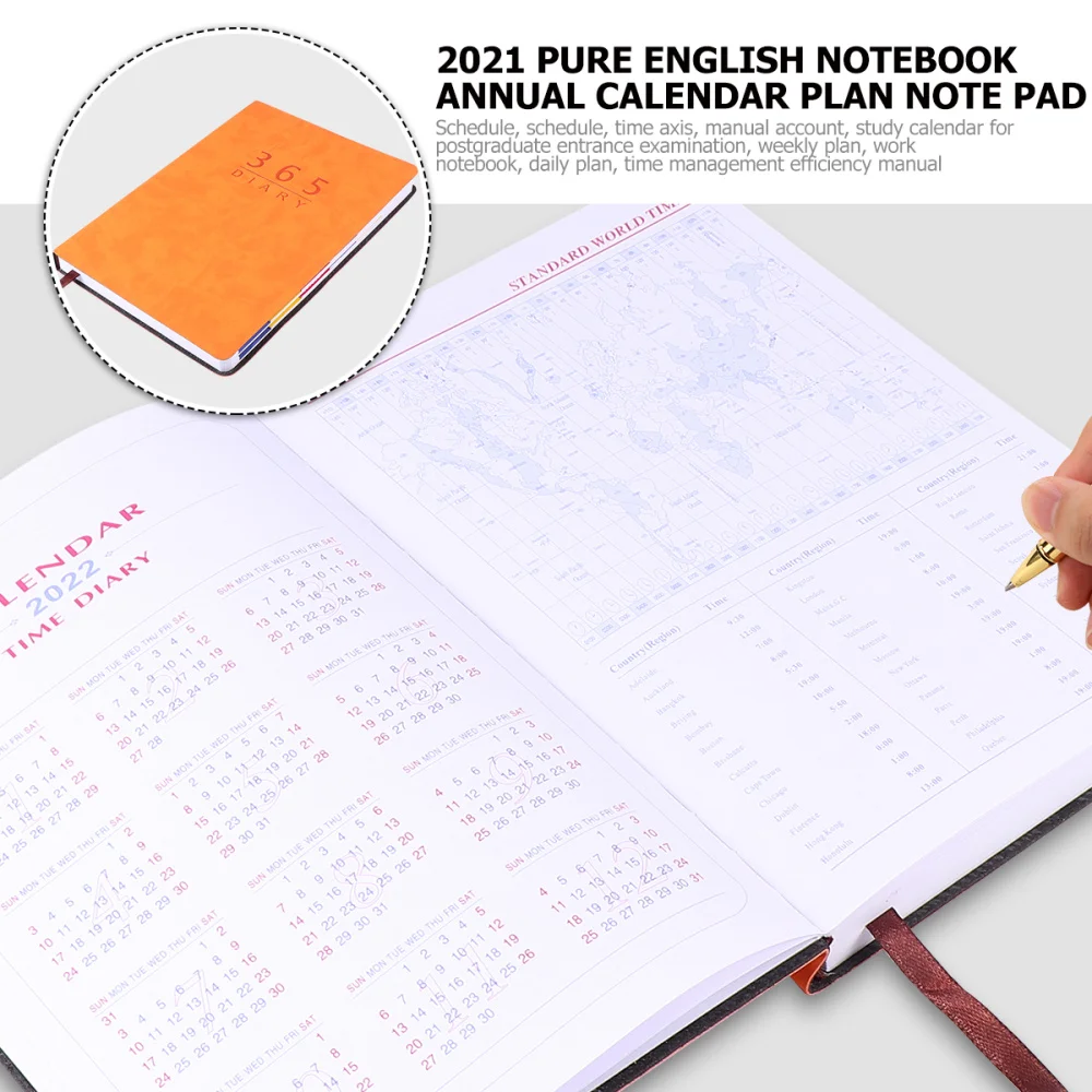 

2021 Calendar Notebook English Version Plan Book Practical Diary Notepads School Supplies Students Stationery for Office Home (A