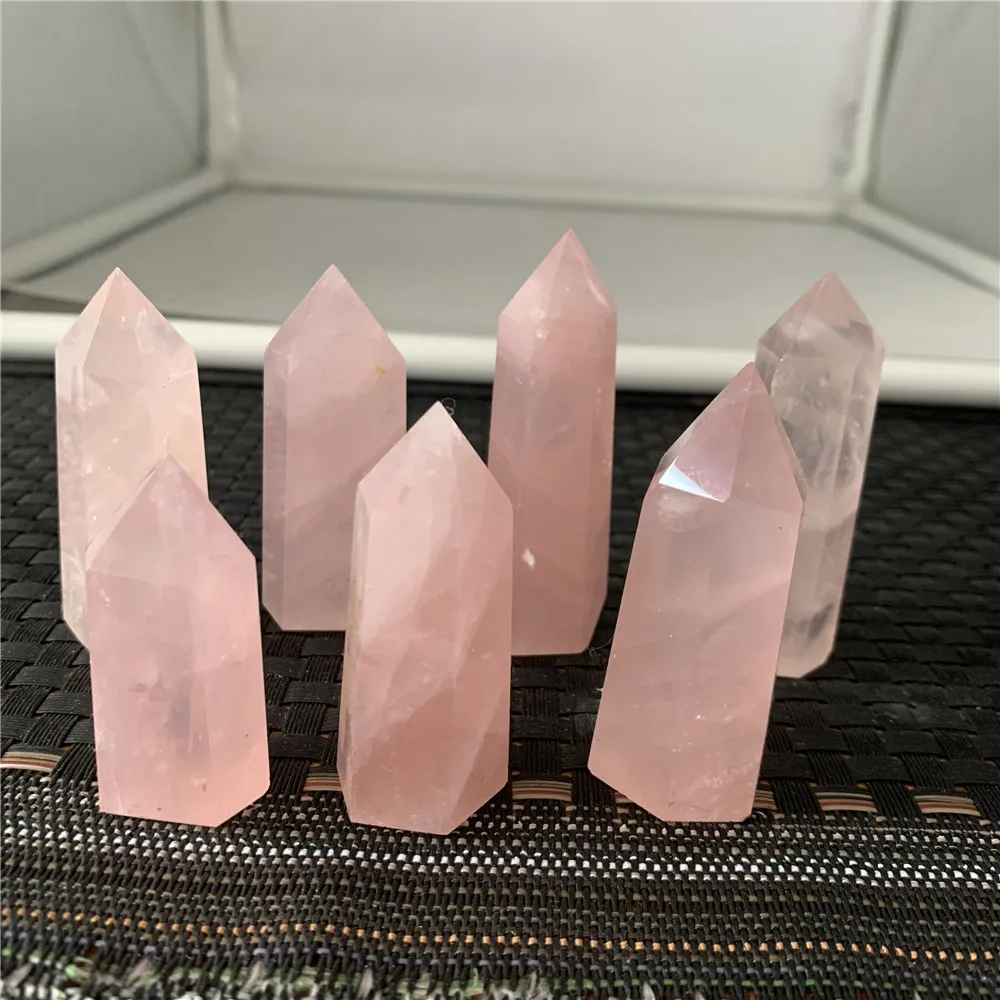 

7 шт., 50-60 мм, натуральный розовый кварцовый жезл, рейки, Исцеляющие кристаллы, башня, Вика, энергия чакры, минералы, камень, обелиск