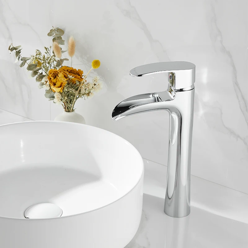 Золотистый Серебристый смеситель для раковины водопад ванной комнаты с одной