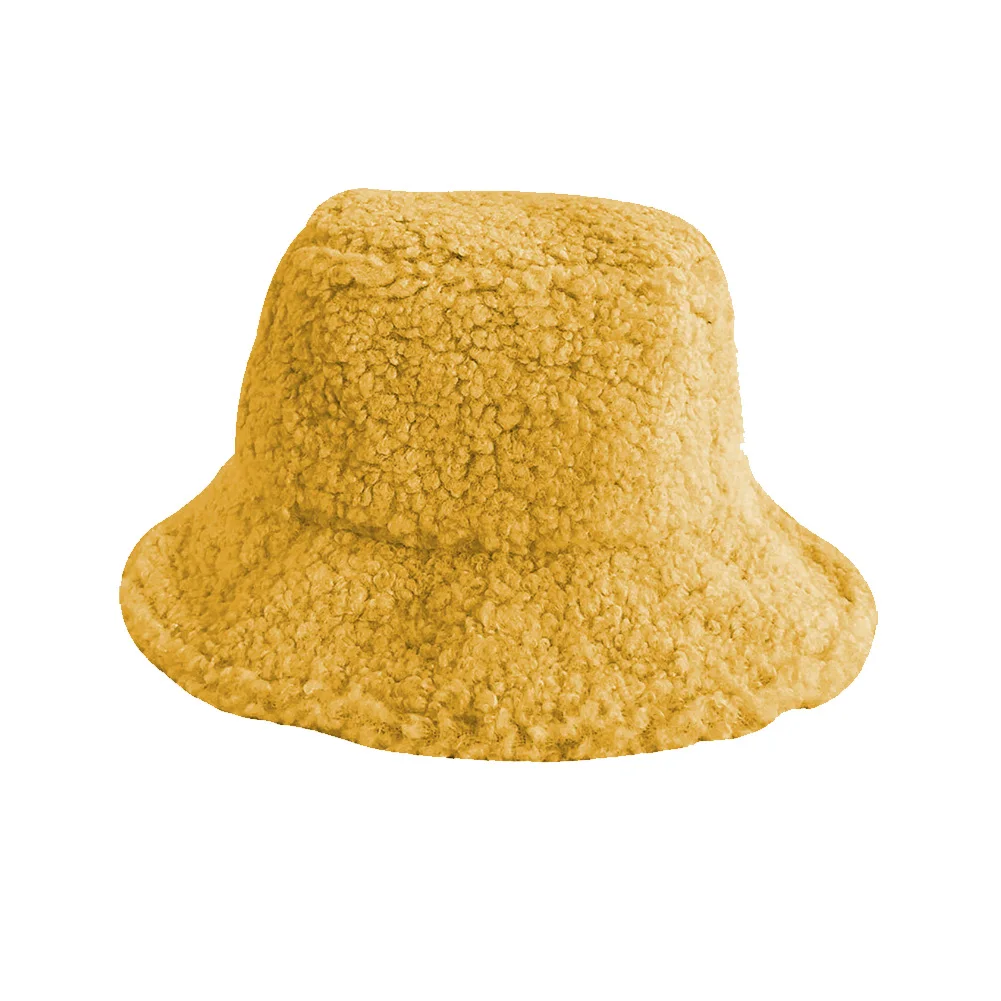 

Winter Bucket Hat Women Hat Solid Color Faux Lambswool Soft Warm Fishing Cap Sun Bucket Hat Breathable Sun Protection Hat Women