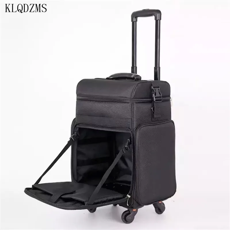 KLQDZMS Oxford Trolley Cosmetic Luggage Bag Lightweight Nail Art Wheeled Suitcase Trolley Simple Style