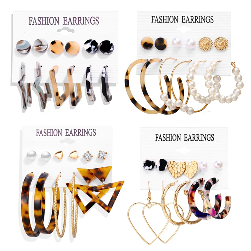 Женские Геометрические серьги с черепаховой раковиной набор акриловых сережек