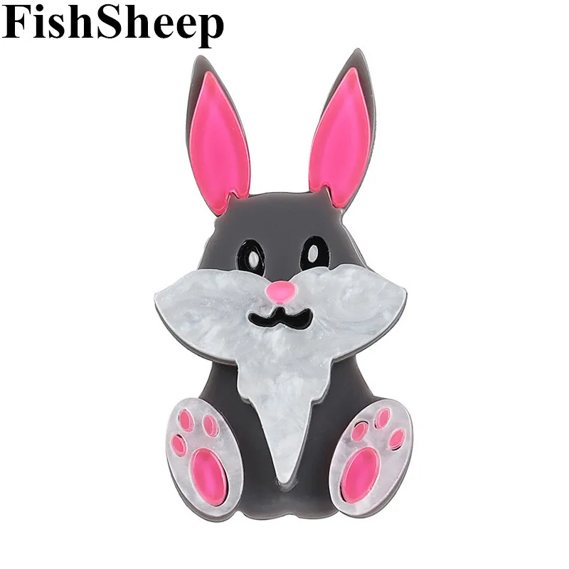 

FishSheep Lovely Pink Rabbit Acrylic Brooches For Women Kids Cute Korean Cartoon Animal Bunny Brooch Pins Accessories Gifts