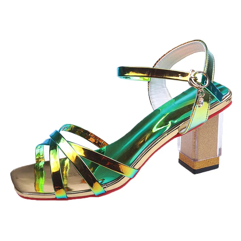 

Thick heel sandals women's 2020 new versatile Korean Mid Heel button fairy Roman color high heelswomen summer boots