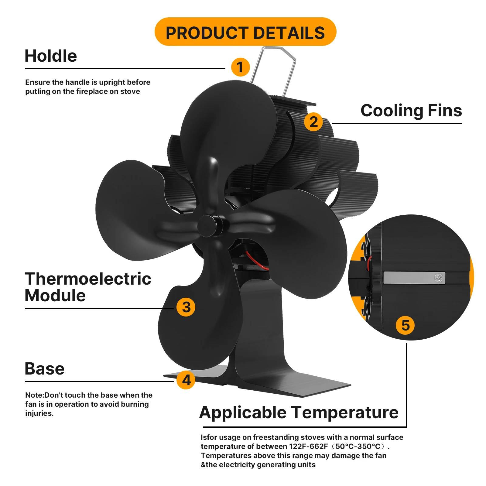 

Fireplace 4 Blades Heat Powered Stove Fan Log Wood Burner Ecofan Quiet Home Fireplace Fan Efficient Heat Distribution
