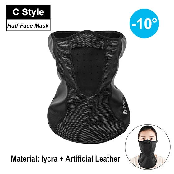 C-Black Half Face WEST BIKING, зимняя велосипедная маска, флисовая термальная Балаклава, сохраняющая тепло, ветрозащитная Лыжная маска, шапка для сноуборда, велосипеда, велосипедная лицевая маска - Цвет: C-Black Half Face