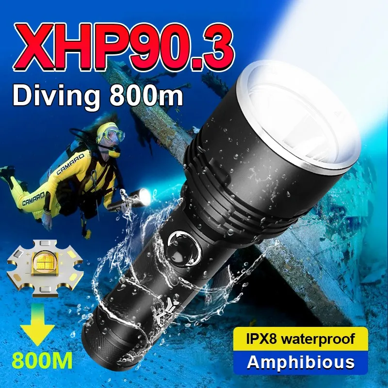 Super XHP90.3 Most Powerful Diving Flashlight IPX8 Waterproof Scuba Dive Led torch XHP90 High power fishing Underwater Lantern | Освещение