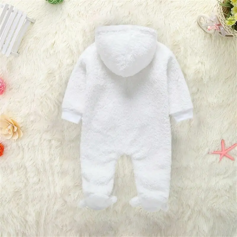 Goocheer Autumn Hooded Long Sleeve Jumpsuit Foot Solid White Pocket Boys Girls Clothing Outfits Clothes Newborn Baby Romper |
