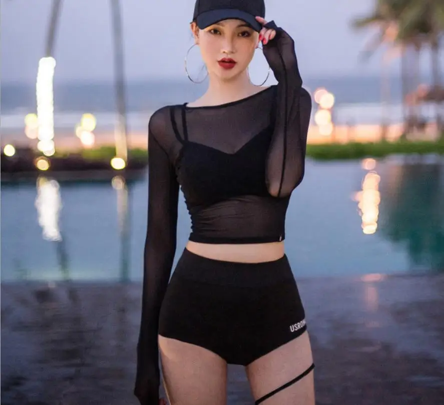 

Bikini Swimsuit women's three piece black mesh perspective bikini hot spring swimsuit