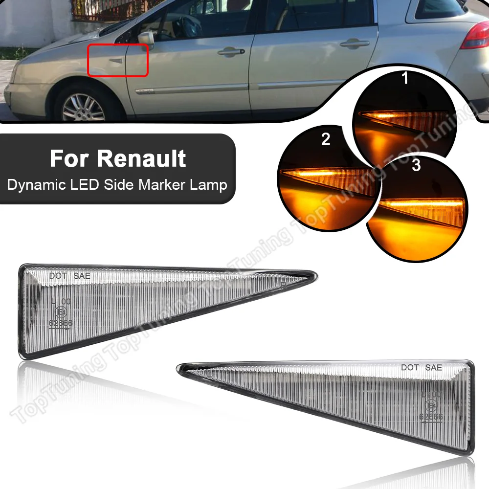 

2X For Renault Avantime Espace MK4 Grand Scenic Megane MK2 Vel Satis Wind Dynamic LED Side Marker Turn Signal Lamp Light Blinker