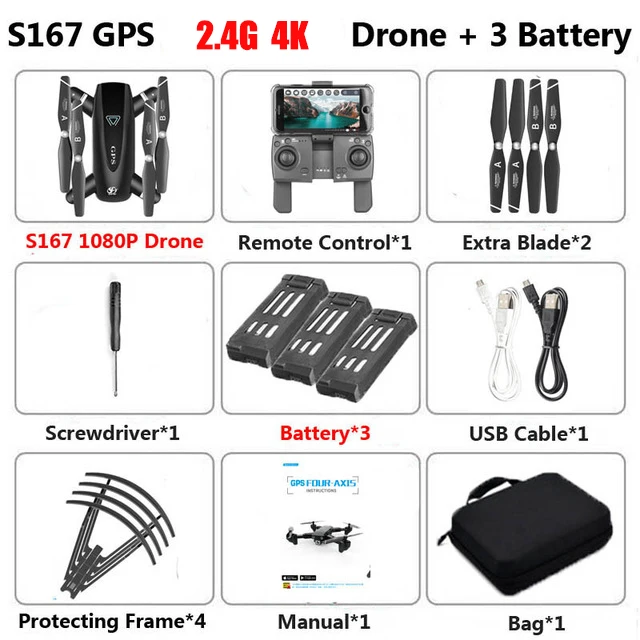 2.4G 4K 3B Bag S167 5G Дрон GPS Радиоуправляемый квадрокоптер с камерой 4K wifi FPV Складной Летающий жесты фотографии вертолет для видеосъемки игрушки - Цвет: 2.4G 4K 3B Bag