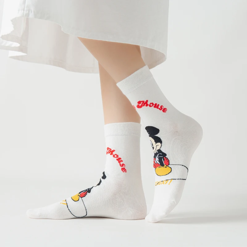 3 Pairs Disney Casual Women socks Cute Kawii long socks Cartoon Mickey Minnie Donald Winnie Cotton socks girl socks Size 35-42