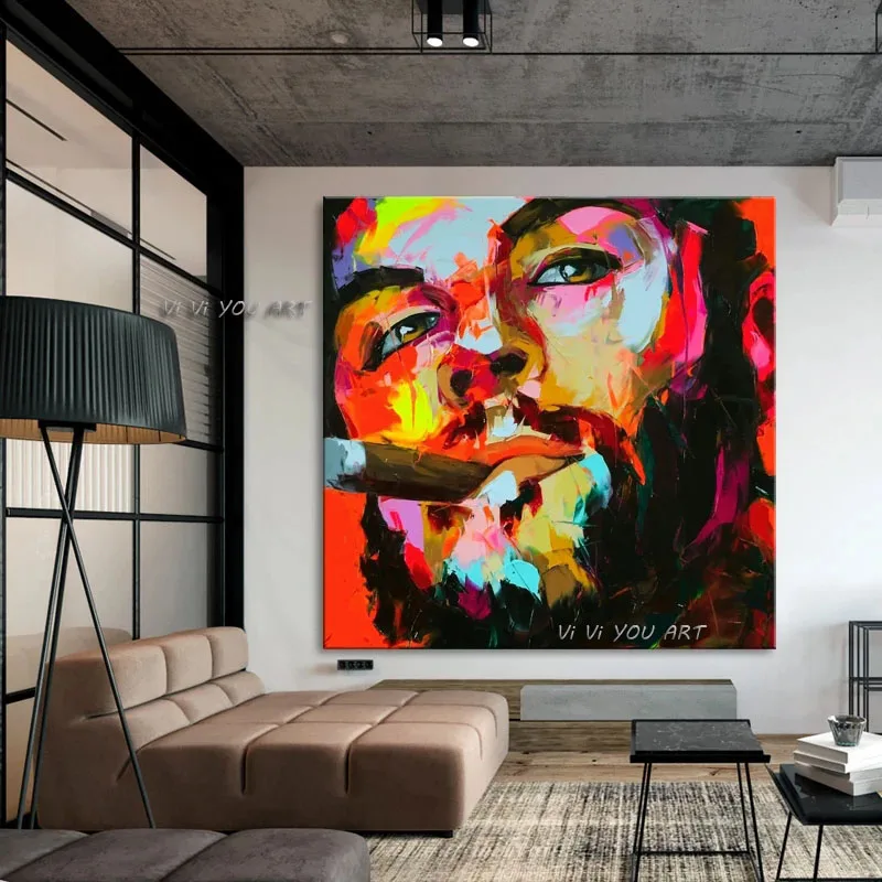 

Abstract Oil Painting Francoise Nielly Style Wall Art Portrait Palette Knife Face Painting Figure On Canvas