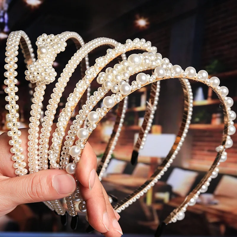 

2021 nuevo de lujo gran perla diademas Lazo de la mujer de pelo aros de pelo de accesorios de moda joya de diadema