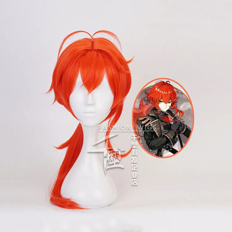 

Genshin Impact Diluc Cosplay Long Red Wig Cosplay Anime Cosplay Wigs Heat Resistant Synthetic Wigs Halloween