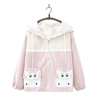 autumn winter women cartoon cow print fun jackets japan style pocket hooded coat loose zippers outerwear 208035