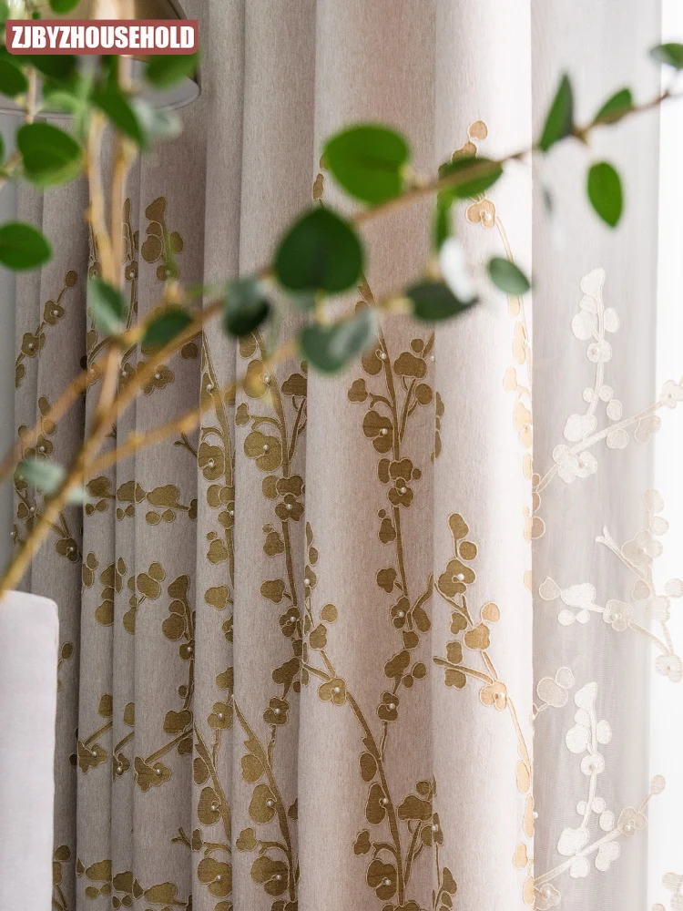 

New Chinese Embroidery Simple Modern Embossed Curtains for Living Room Bedroom Study Blackout Curtain Customization