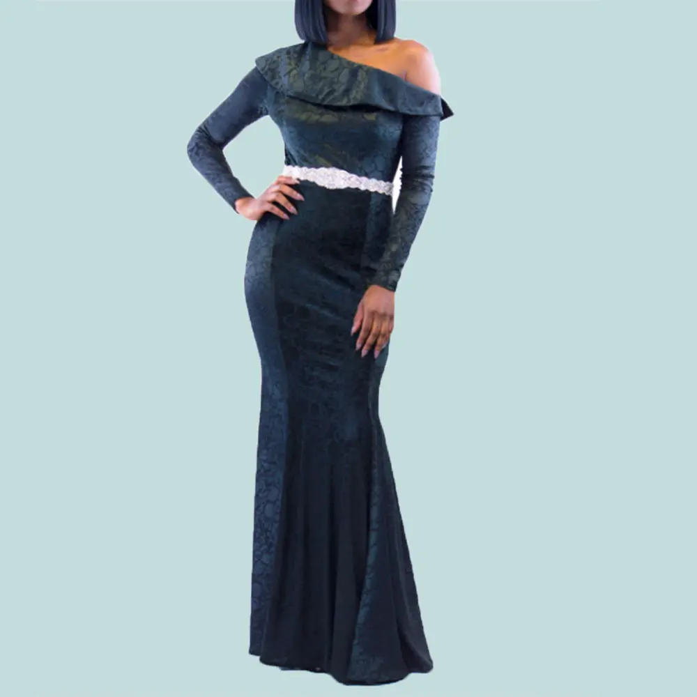 

2021 Summer New Western Style Temperament Elegant Solid Color Strapless Long Sleeve High Waist Mermaid Women's Dress