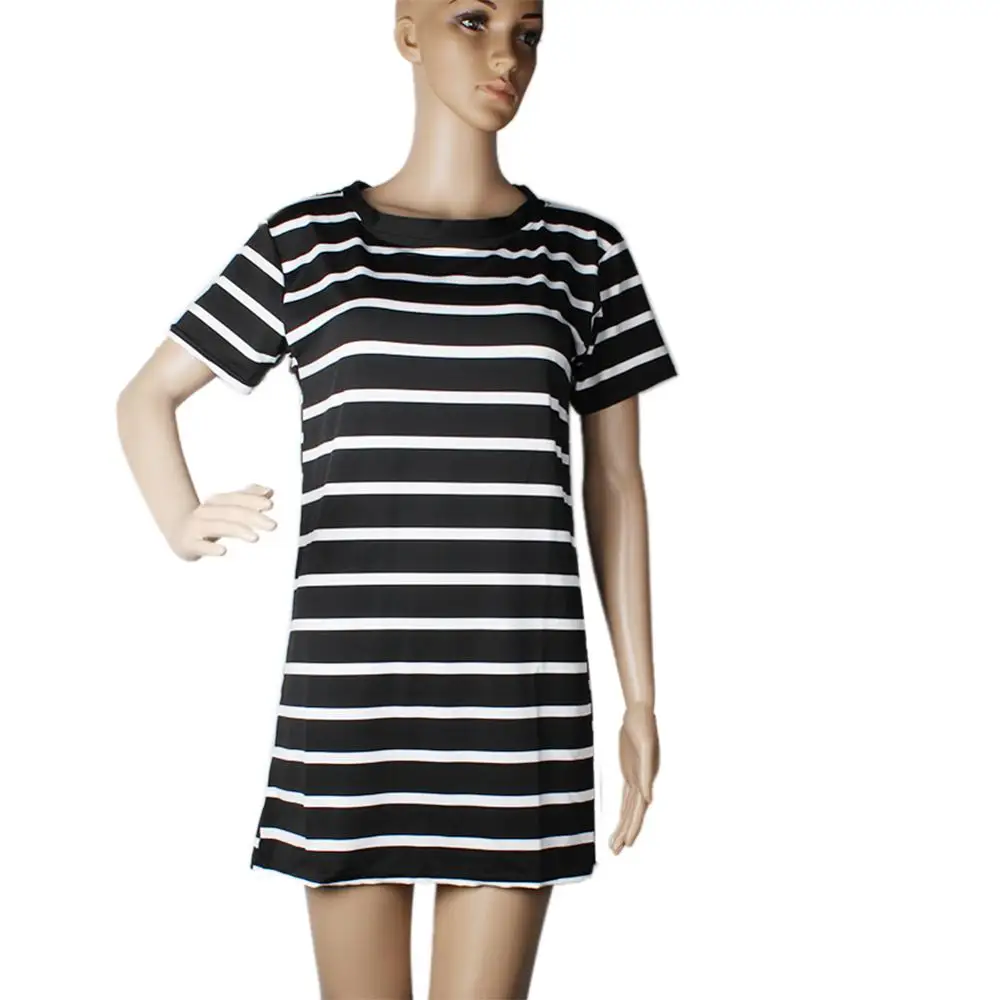 Женские вечерние пляжные платья миди повседневные черно белые в полоску с